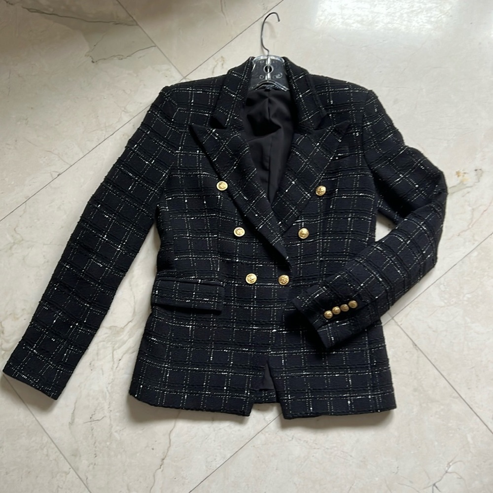 Generation Love- Eliza tweed blazer, size Small. Black/White, gold buttons 🤩